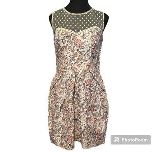 Atmosphere Delicate Floral Midi Dress Sweetheart Mesh Dot Illusion Neckline